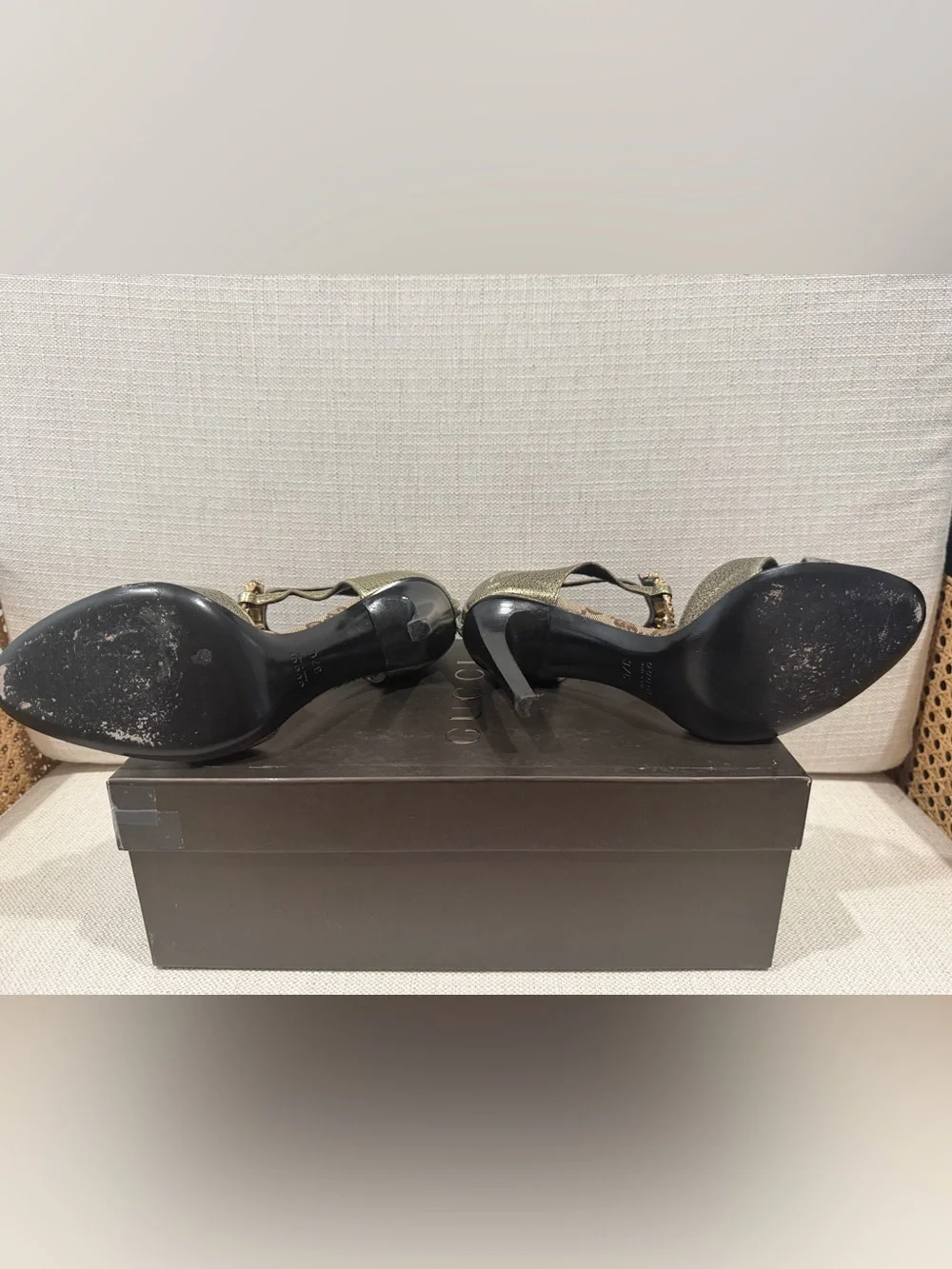 Gucci Tom Ford 2004 Dragon GG Monogram Heels Sandals 37C